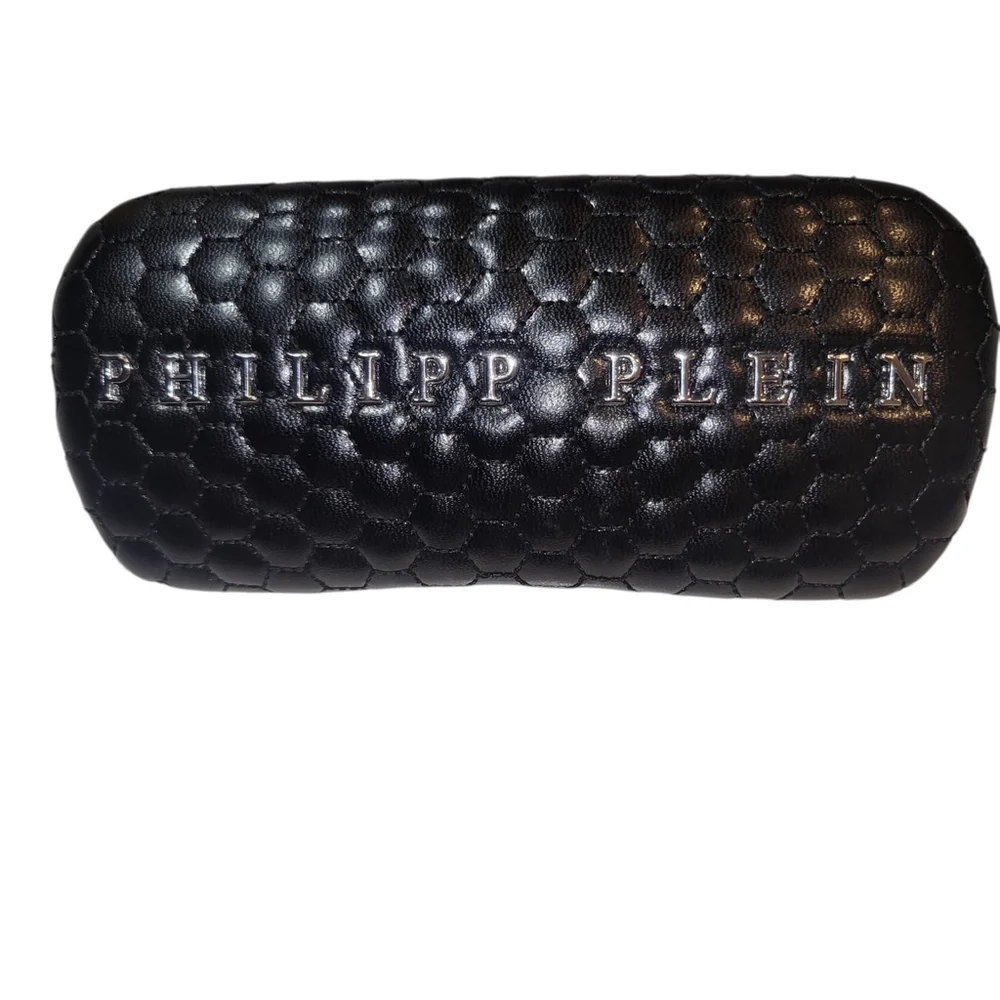 Phillip Plein Black Clamshell Leather Eyeglasses-Sunglasses Box With Cloth